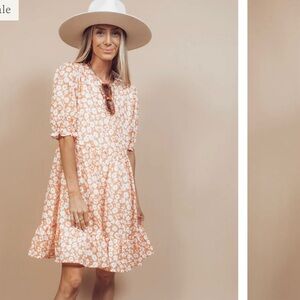Shop Stevie Floral Mini Dress - Peach and White